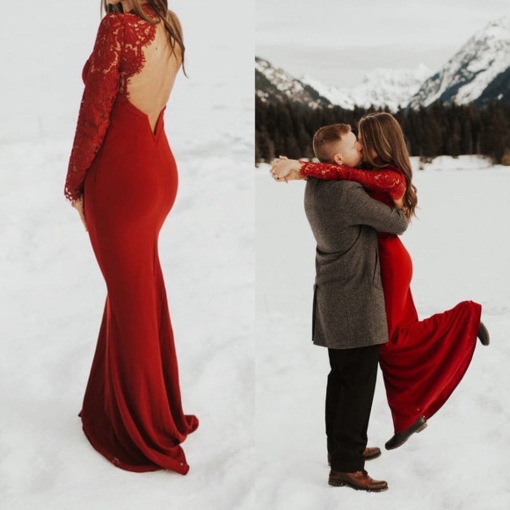 NEW Lulu's Whenever You Call Red Lace Maxi Dress